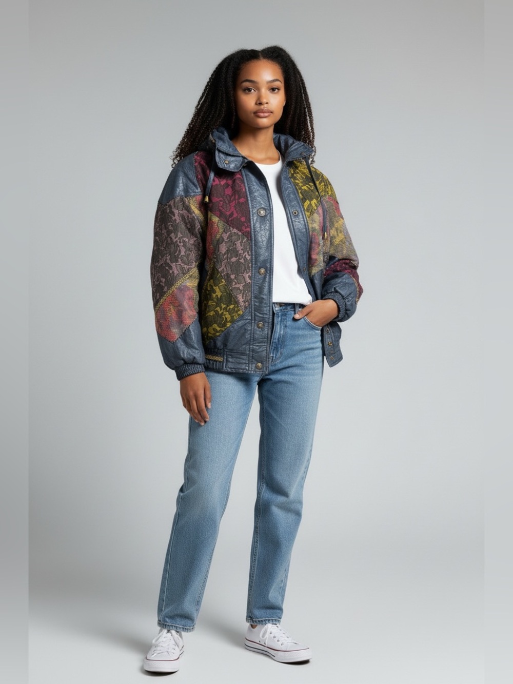 Innovations by Izzy Vintage Patchwork Floral Print Bomber Jacket Multicolor
